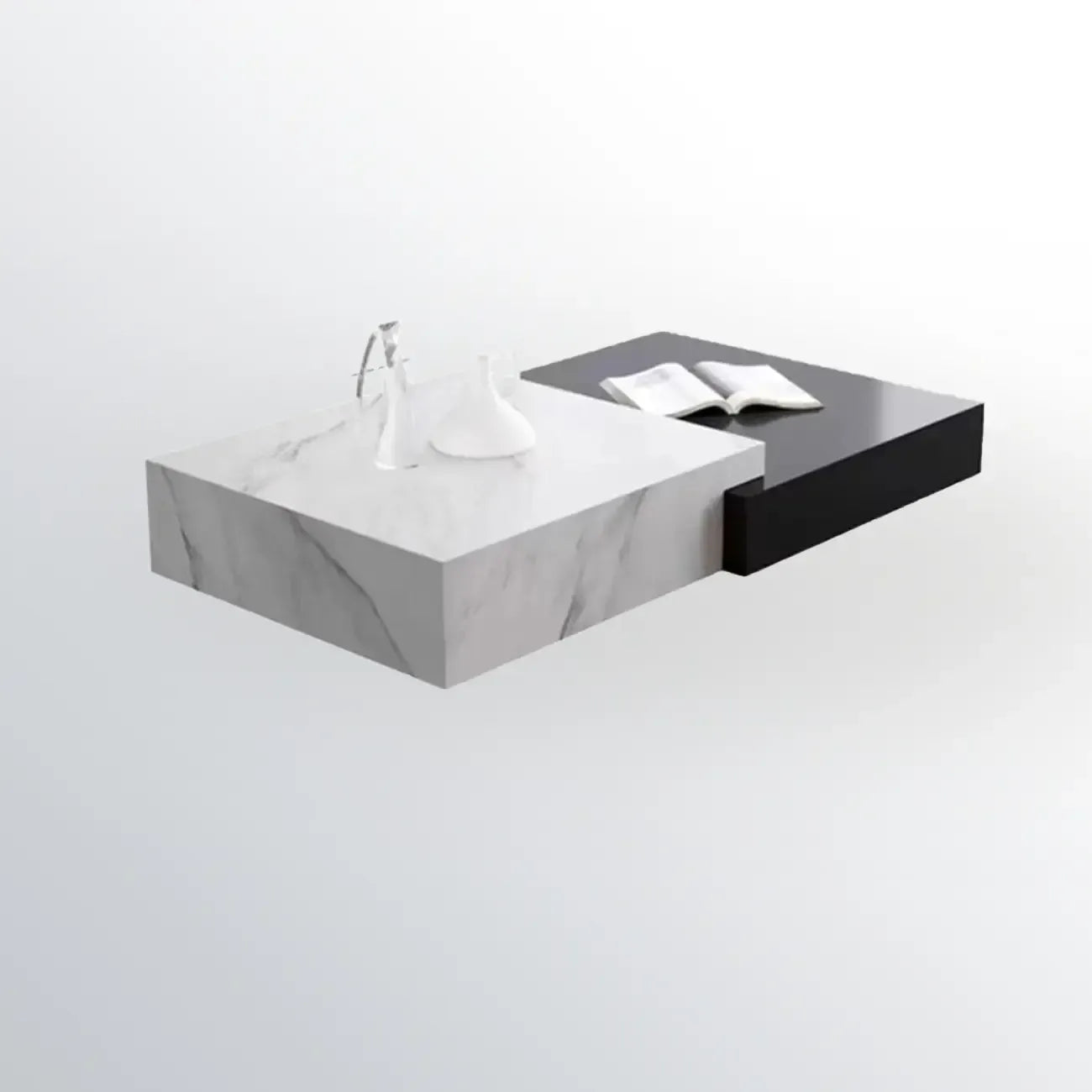 Modern Marble Nesting Coffee Table Set in Black and White