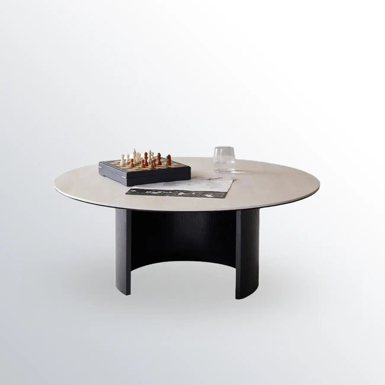 Modern Travertine White Round Coffee Table with Unique Base