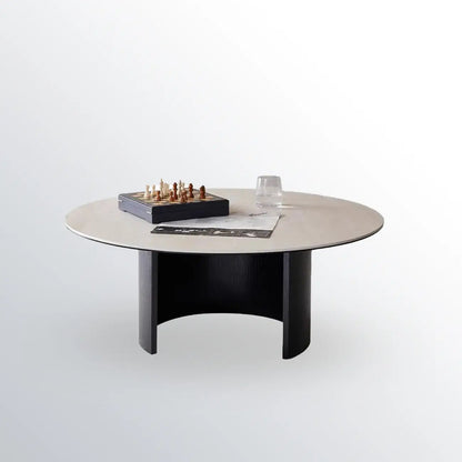 Modern Travertine White Round Coffee Table with Unique Base