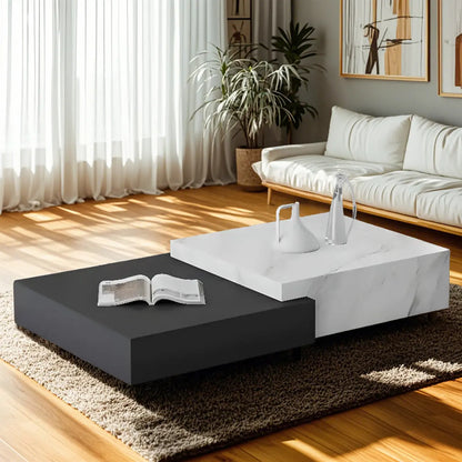 Modern Marble Nesting Coffee Table Set in Black and White
