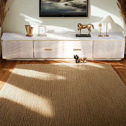 Elegant White Stone TV Cabinet with Cable Management