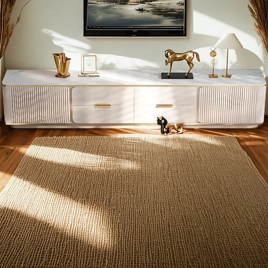 Elegant White Stone TV Cabinet with Cable Management
