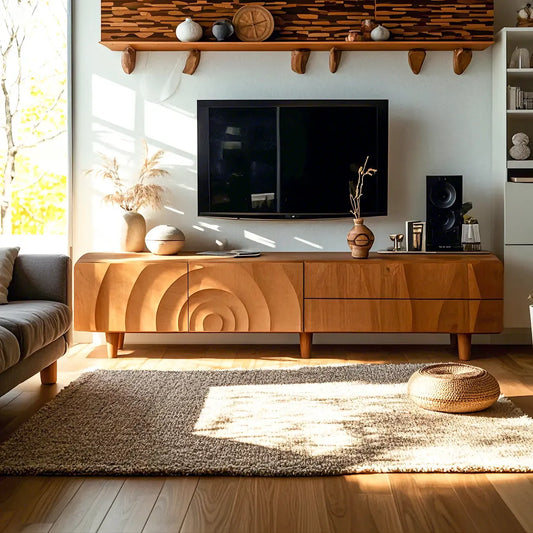 2-Tier Nordic Ash Wood Brown Enclosed Storage TV Stand