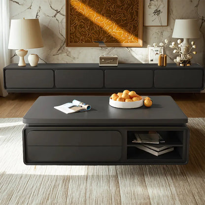 Modern Black Wooden Rectangular Coffee Table with Drawers