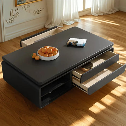 Modern Black Wooden Rectangular Coffee Table with Drawers