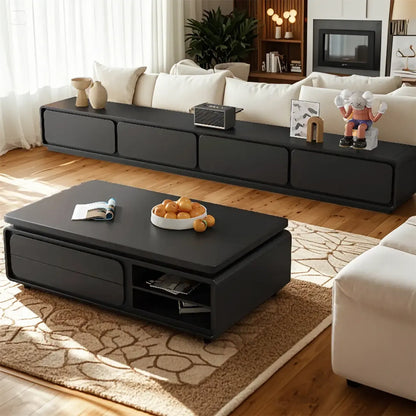 Modern Black Wooden Rectangular Coffee Table with Drawers