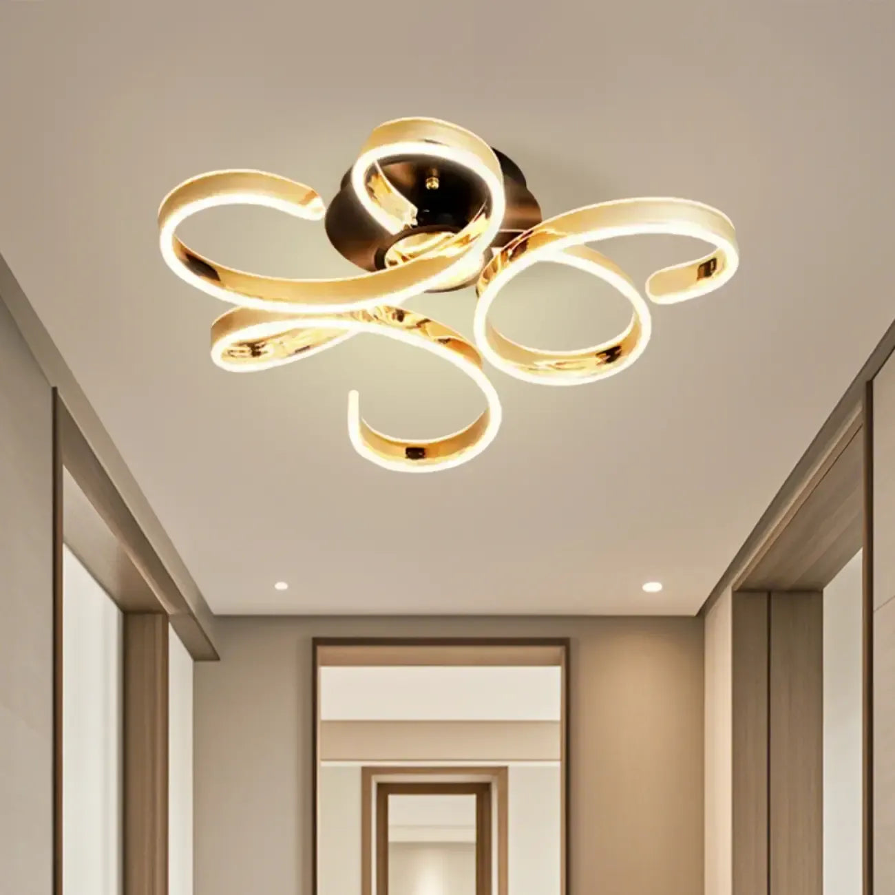 Gold Ribbon LED Semi Flush Ceiling Light 3-Gear Dimming