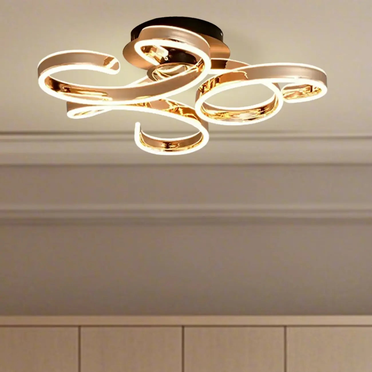 Gold Ribbon LED Semi Flush Ceiling Light 3-Gear Dimming
