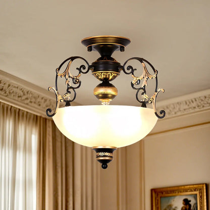 Vintage Metal Glass Dome Semi Flush Ceiling Light