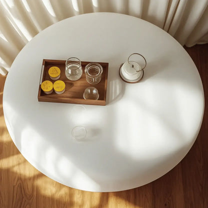 Modern Travertine White Round Coffee Table with Unique Base