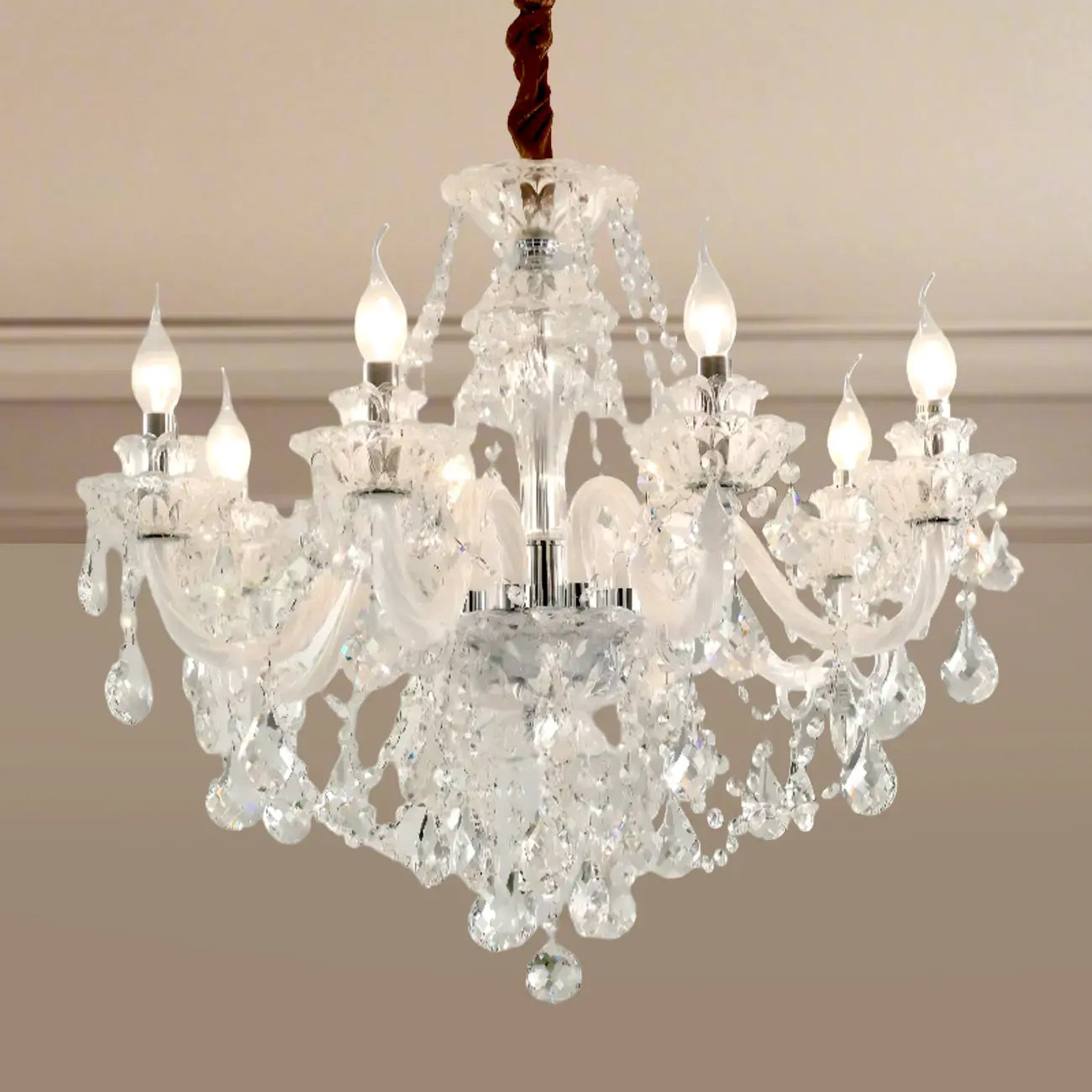 Sophisticated Clear Candelabra Shadeless Crystal Chandelier