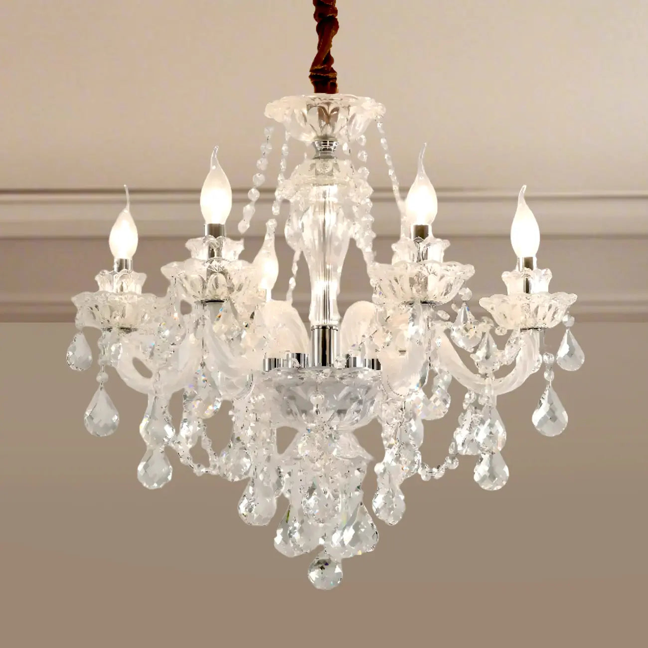 Sophisticated Clear Candelabra Shadeless Crystal Chandelier