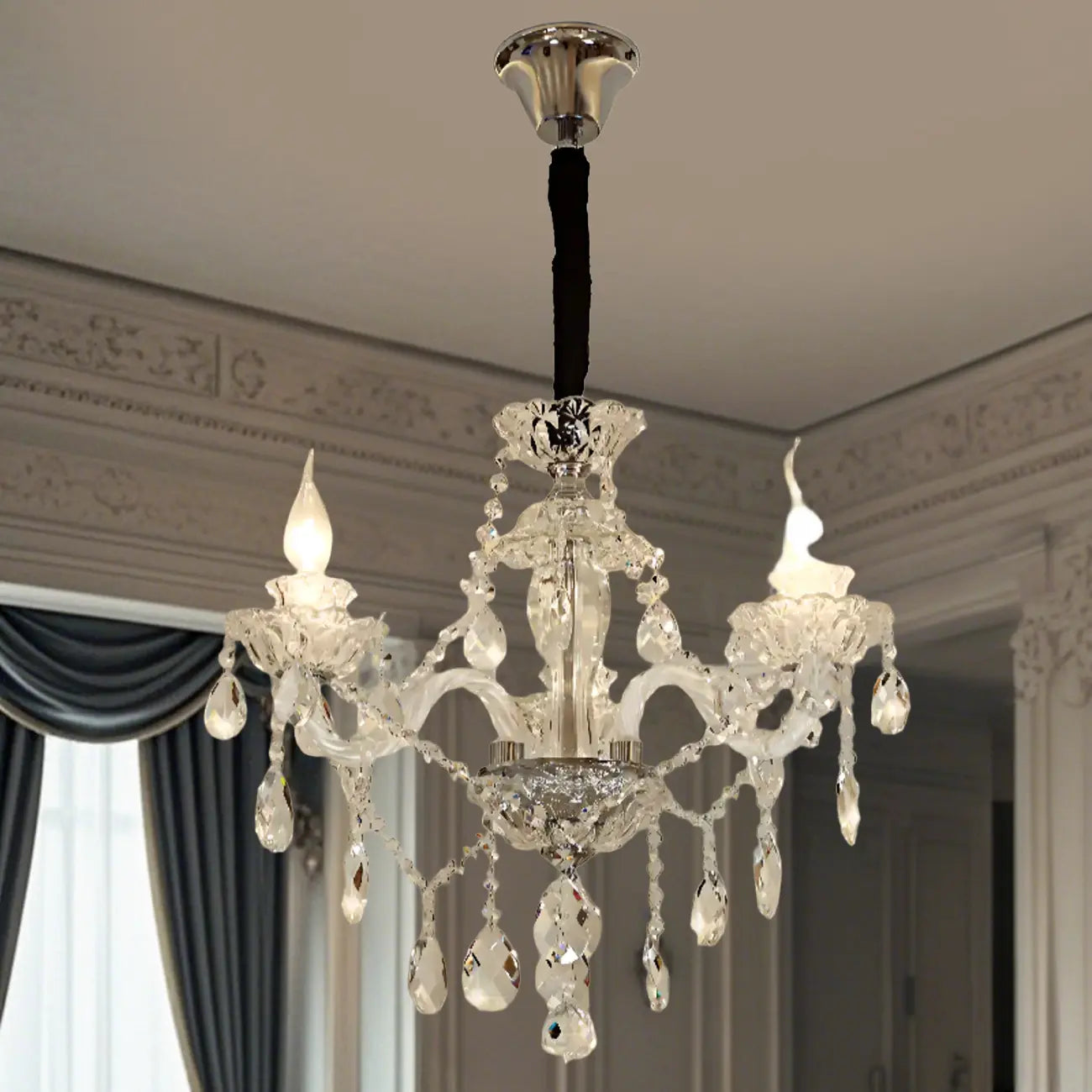 Sophisticated Clear Candelabra Shadeless Crystal Chandelier
