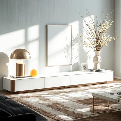 Minimalist White Stone TV Stand with Storage for Living Room