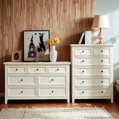 Contemporary White Wooden Double Dresser for Bedroom Use
