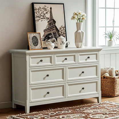 Contemporary White Wooden Double Dresser for Bedroom Use