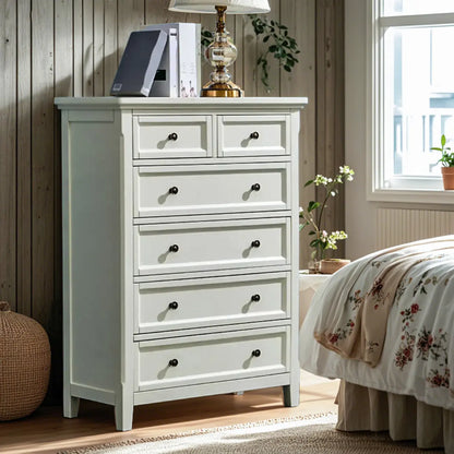 Contemporary White Wooden Double Dresser for Bedroom Use