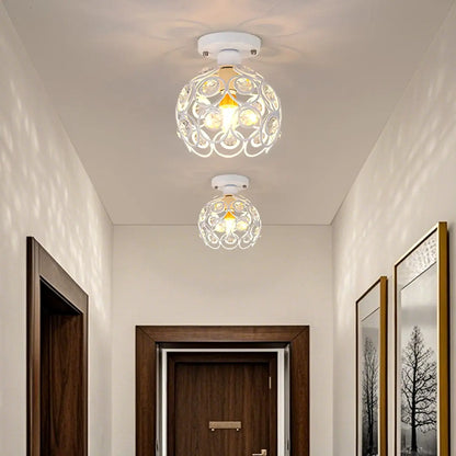 Industrial Hollow Dome Semi Flush Ceiling Light with Crystal