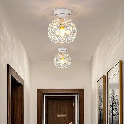 Industrial Hollow Dome Semi Flush Ceiling Light with Crystal