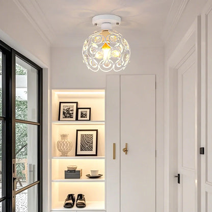 Industrial Hollow Dome Semi Flush Ceiling Light with Crystal