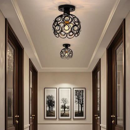 Industrial Hollow Dome Semi Flush Ceiling Light with Crystal