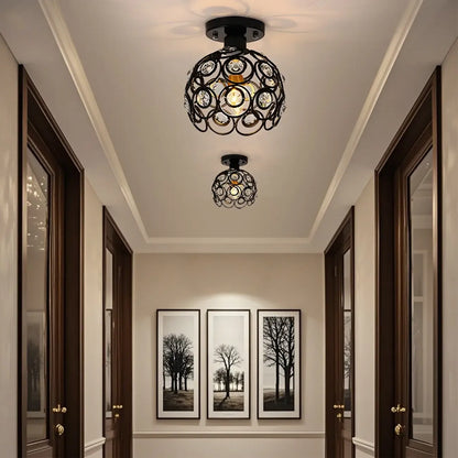Industrial Hollow Dome Semi Flush Ceiling Light with Crystal