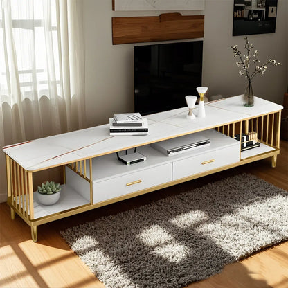 Luxury White Metal Frame Open Storage TV Stand with Drawers