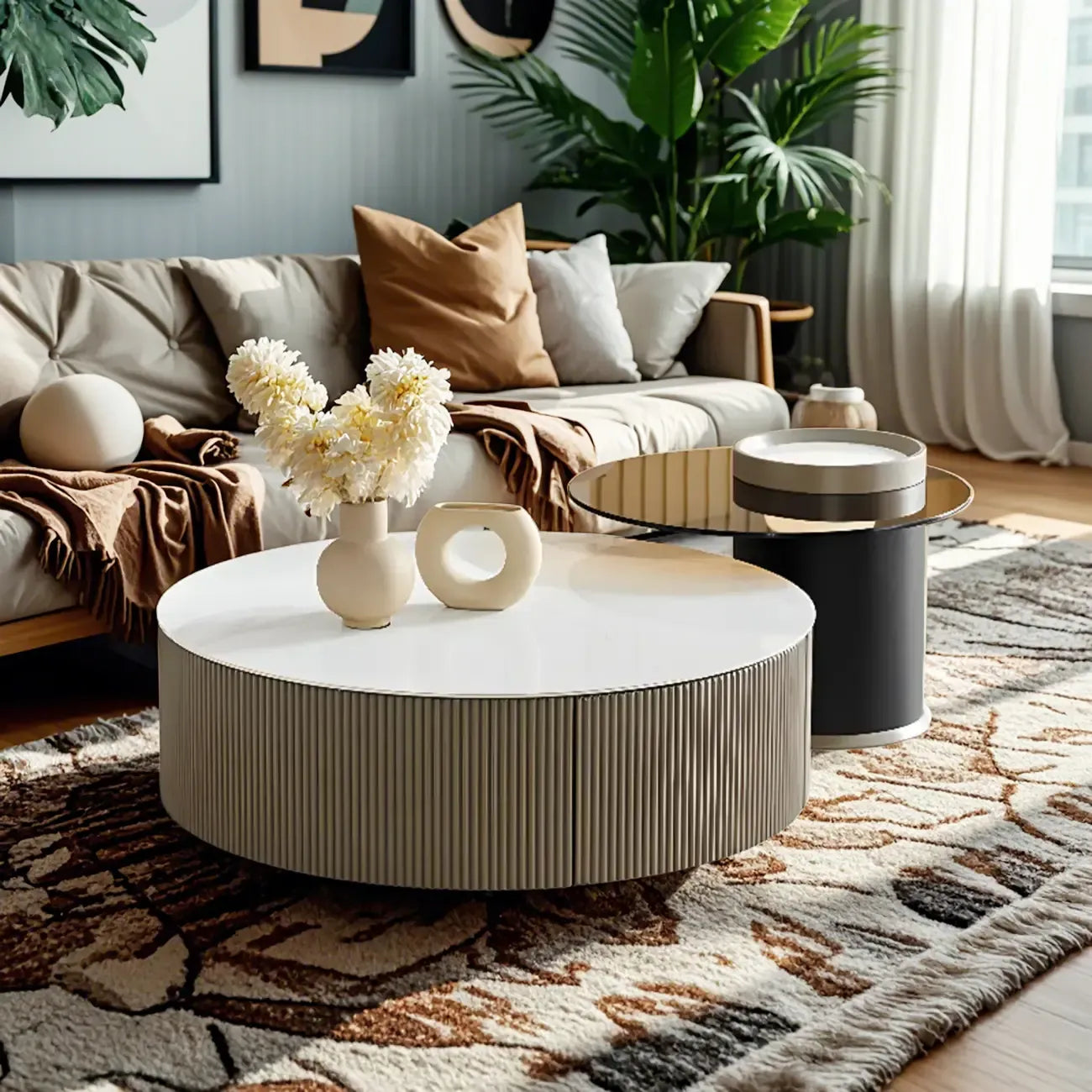 Modern Elegant Glass Round Nesting Coffee Table with 5 Sizes