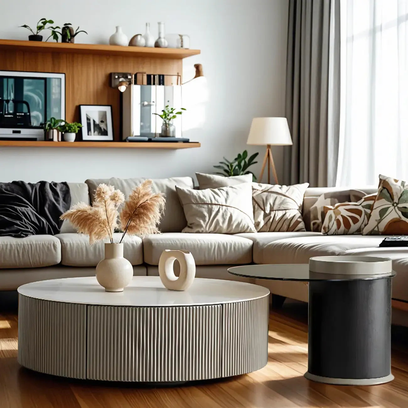 Modern Elegant Glass Round Nesting Coffee Table with 5 Sizes