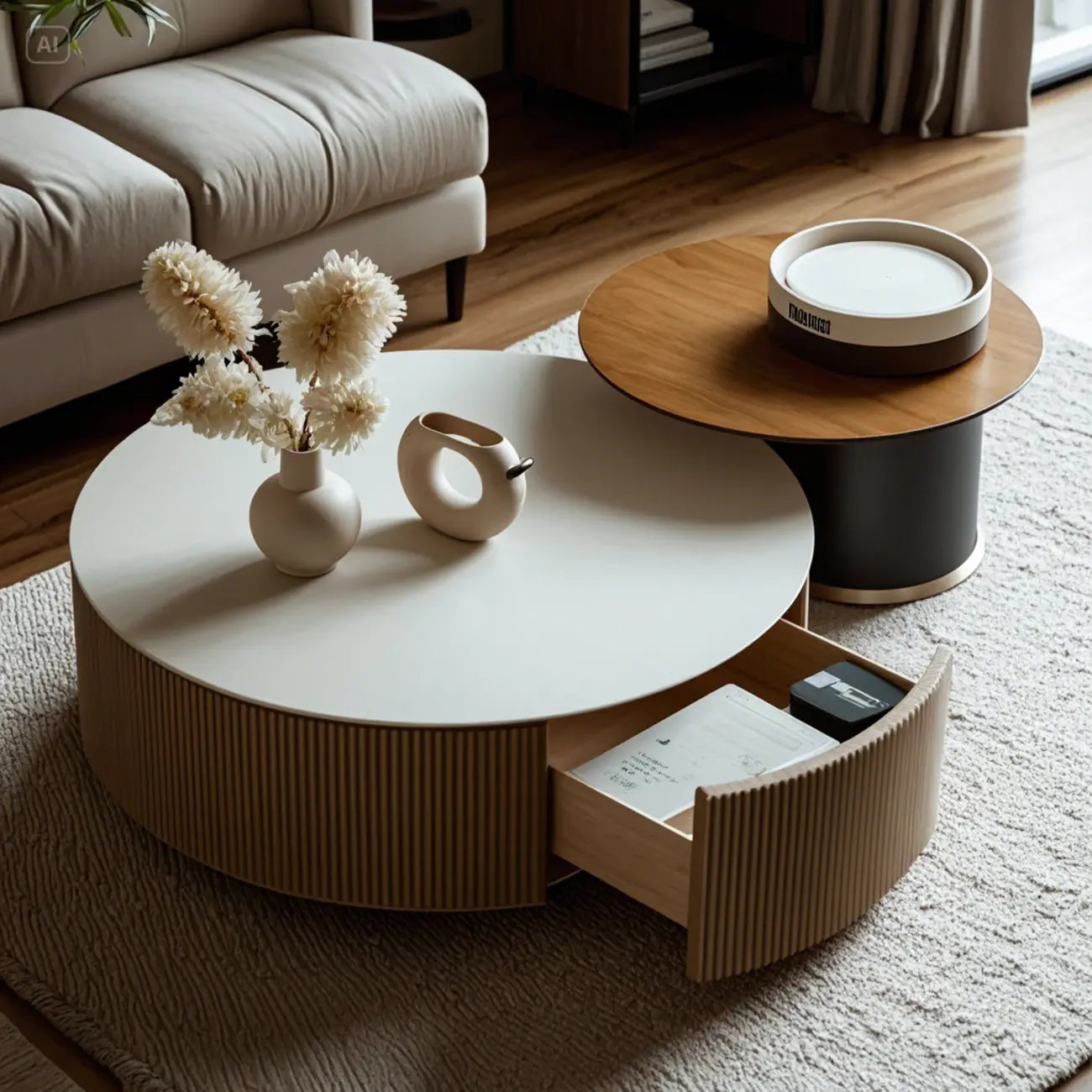 Modern Elegant Glass Round Nesting Coffee Table with 5 Sizes