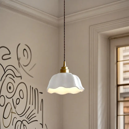 White Ceramic Floral Lampshade Pendant Light for Bedroom