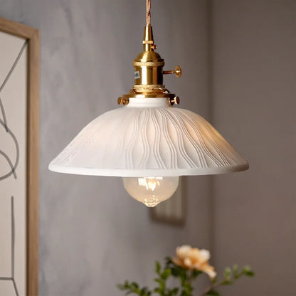 White Ceramic Floral Lampshade Pendant Light for Bedroom
