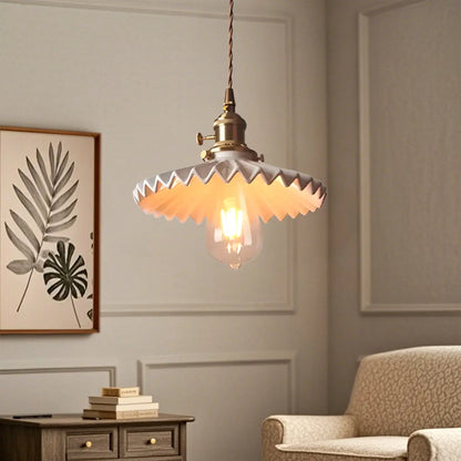 White Ceramic Floral Lampshade Pendant Light for Bedroom