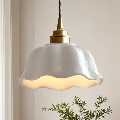 White Ceramic Floral Lampshade Pendant Light for Bedroom