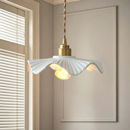 White Ceramic Floral Lampshade Pendant Light for Bedroom