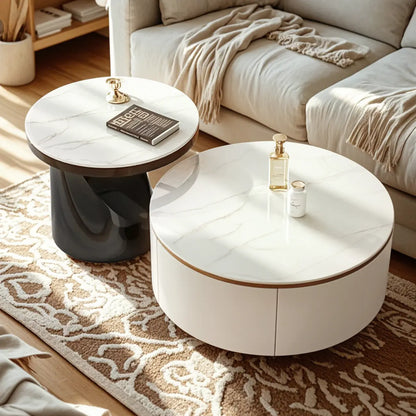 Elegant Indoor Round Nesting Coffee Table with 2 Drawers