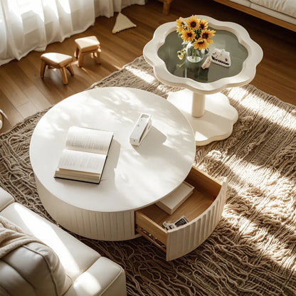 Elegant Indoor Round Nesting Coffee Table with 2 Drawers