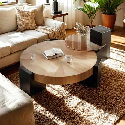 Elegant Indoor Round Nesting Coffee Table with 2 Drawers
