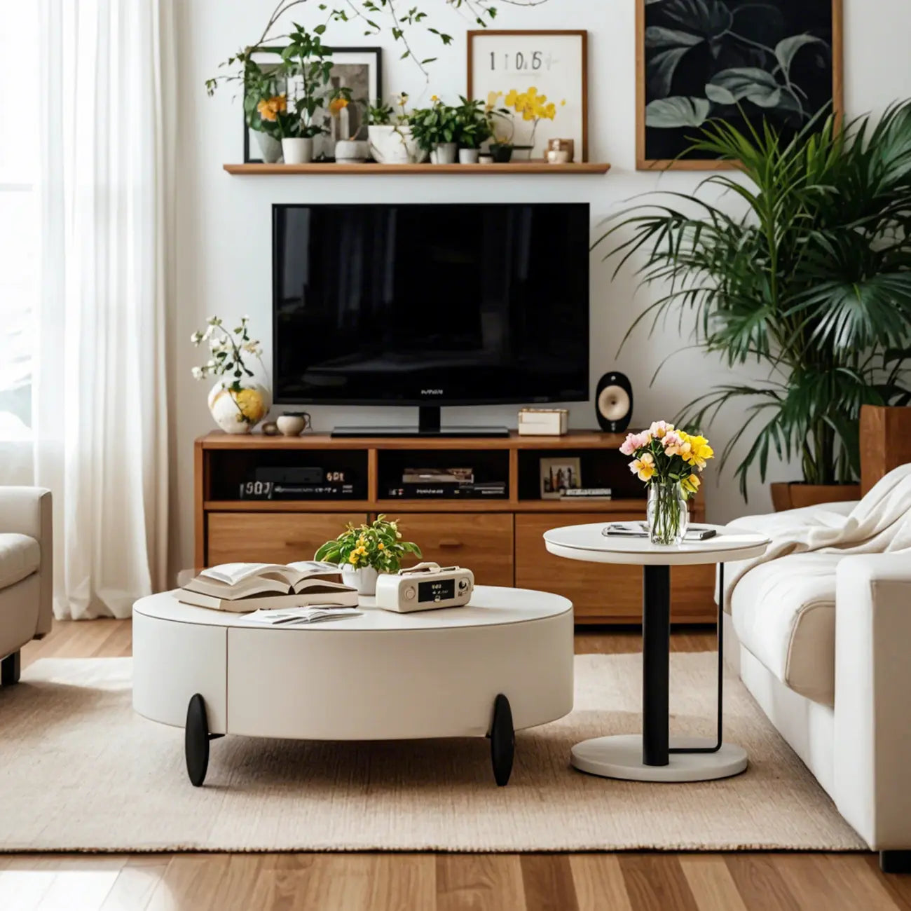 Elegant Indoor Round Nesting Coffee Table with 2 Drawers