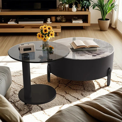 Elegant Indoor Round Nesting Coffee Table with 2 Drawers