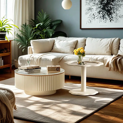 Elegant Indoor Round Nesting Coffee Table with 2 Drawers