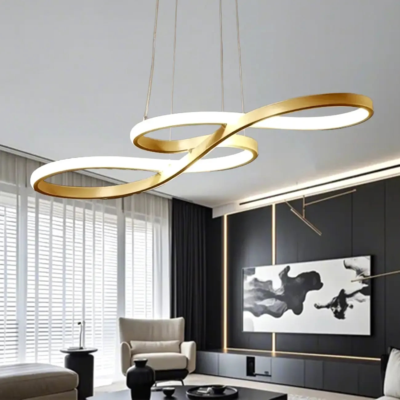 Modern White Linear LED Island Pendant Light with Multi Dimming
