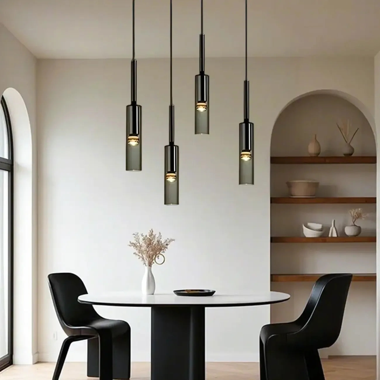 Glass Island Pendant Light Cylindrical Shape in Grey for Kitchen