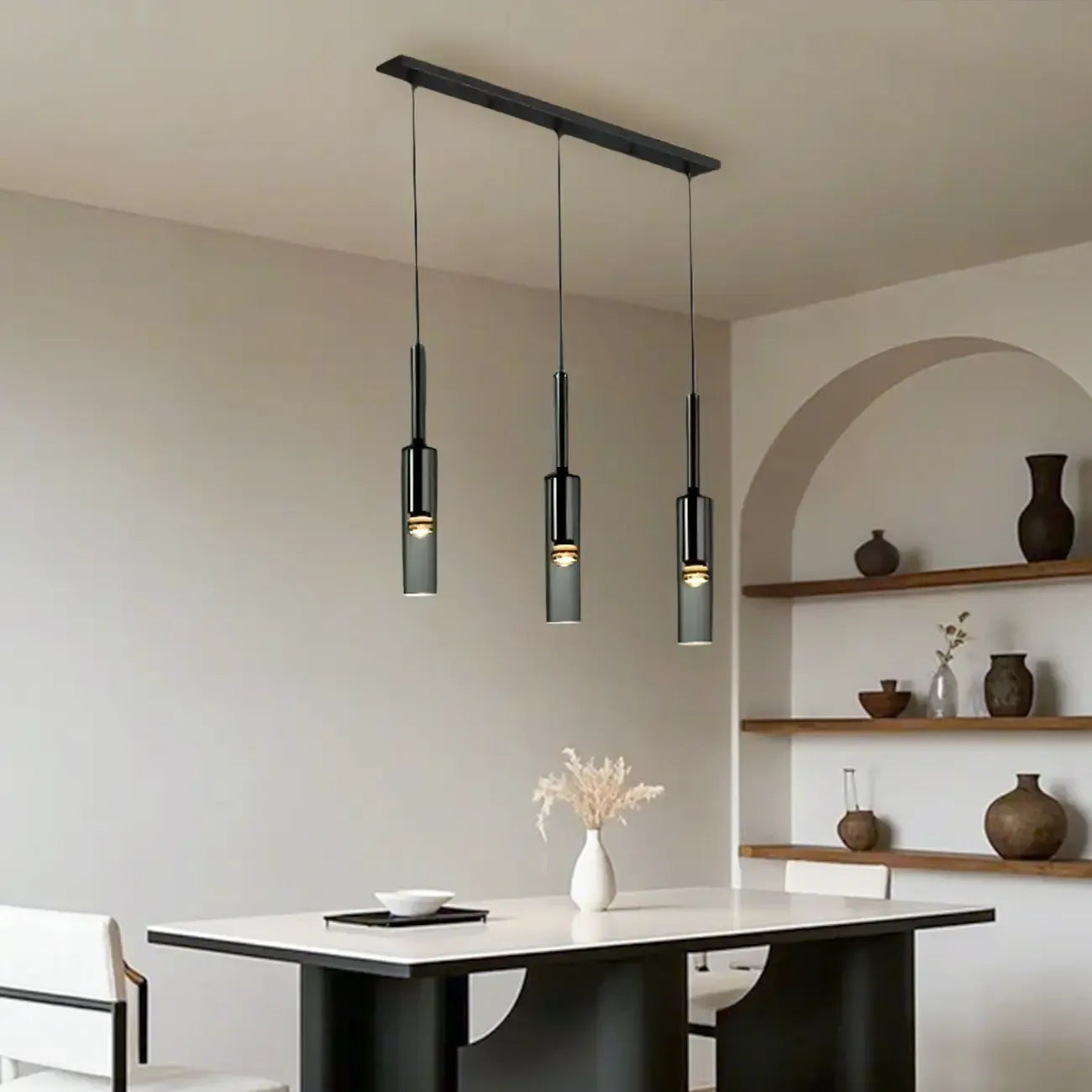Glass Island Pendant Light Cylindrical Shape in Grey for Kitchen