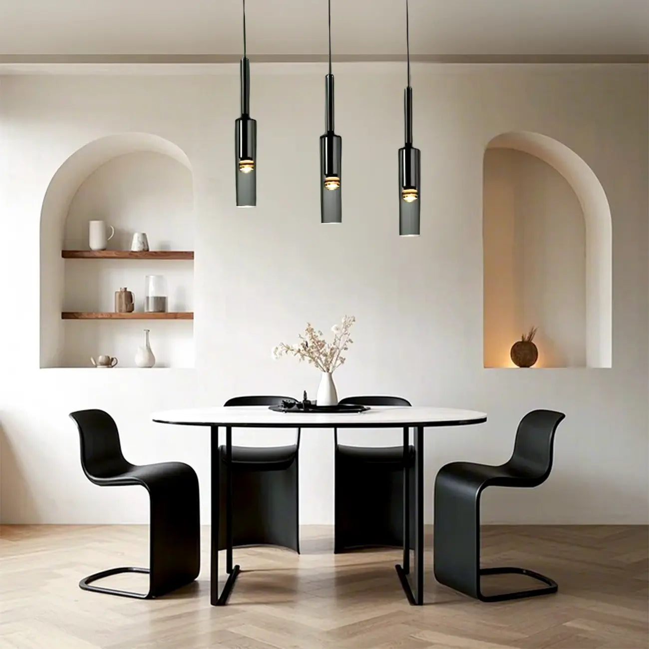 Glass Island Pendant Light Cylindrical Shape in Grey for Kitchen