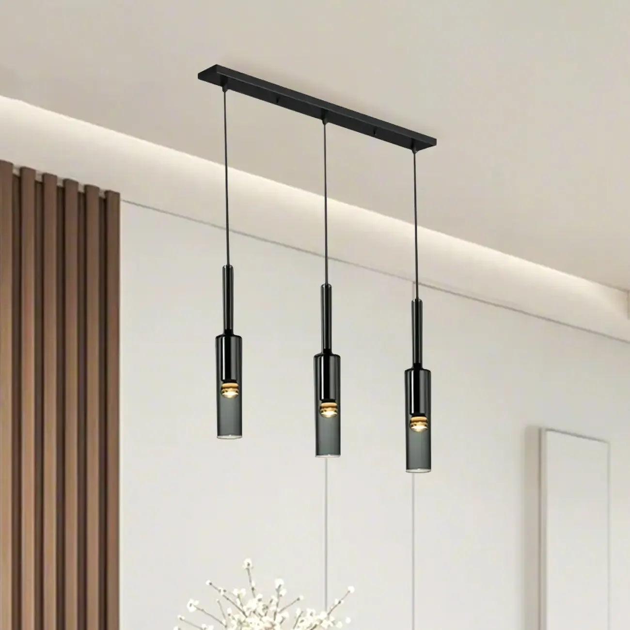 Glass Island Pendant Light Cylindrical Shape in Grey for Kitchen