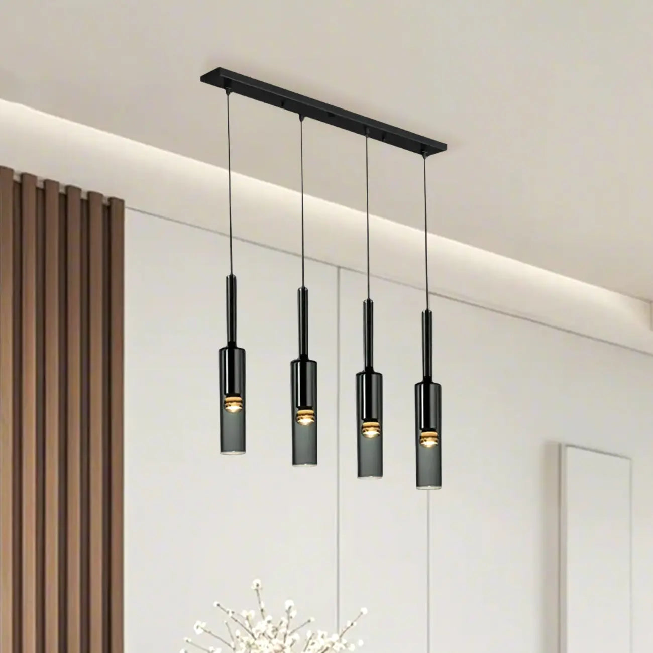 Glass Island Pendant Light Cylindrical Shape in Grey for Kitchen