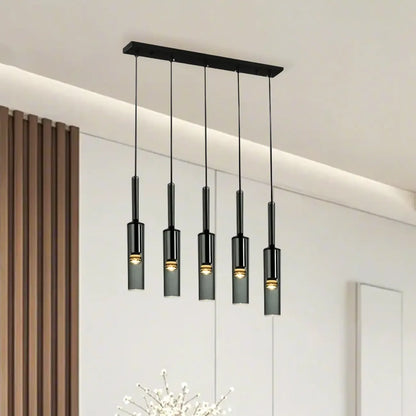 Glass Island Pendant Light Cylindrical Shape in Grey for Kitchen
