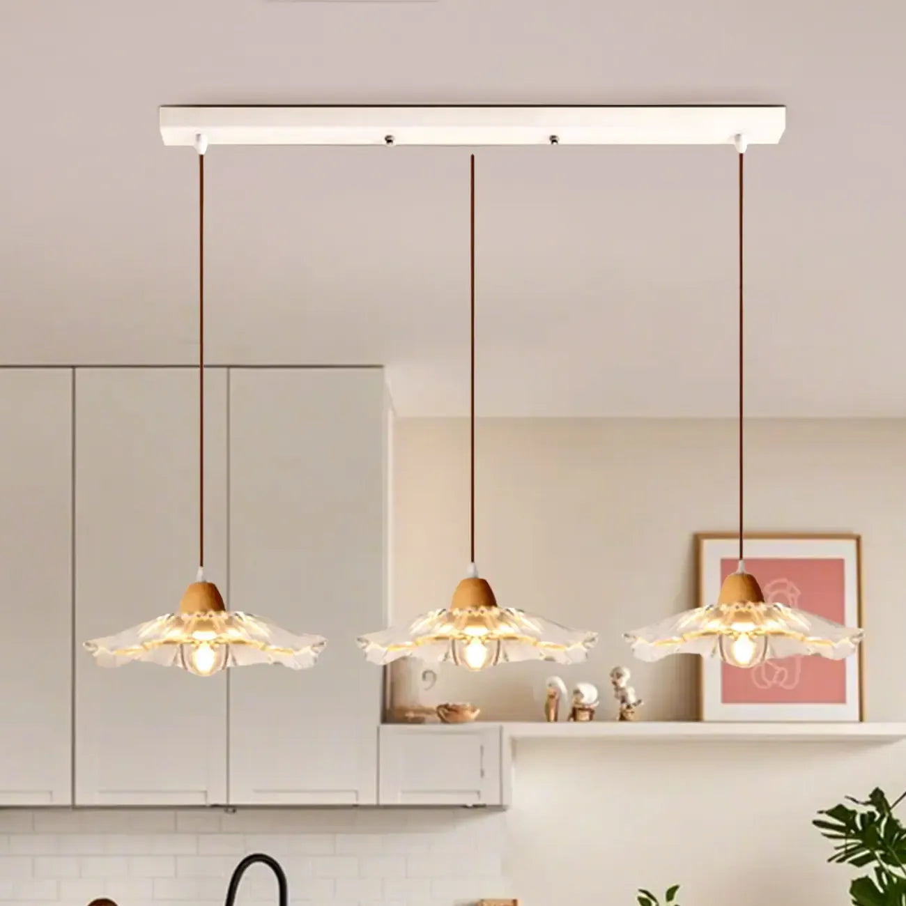 Elegant Clear Glass Floral Pendant Light with 3 Lights