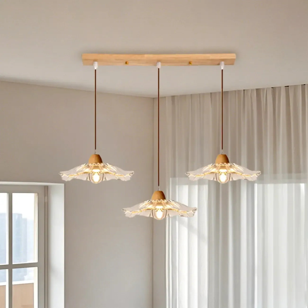 Elegant Clear Glass Floral Pendant Light with 3 Lights